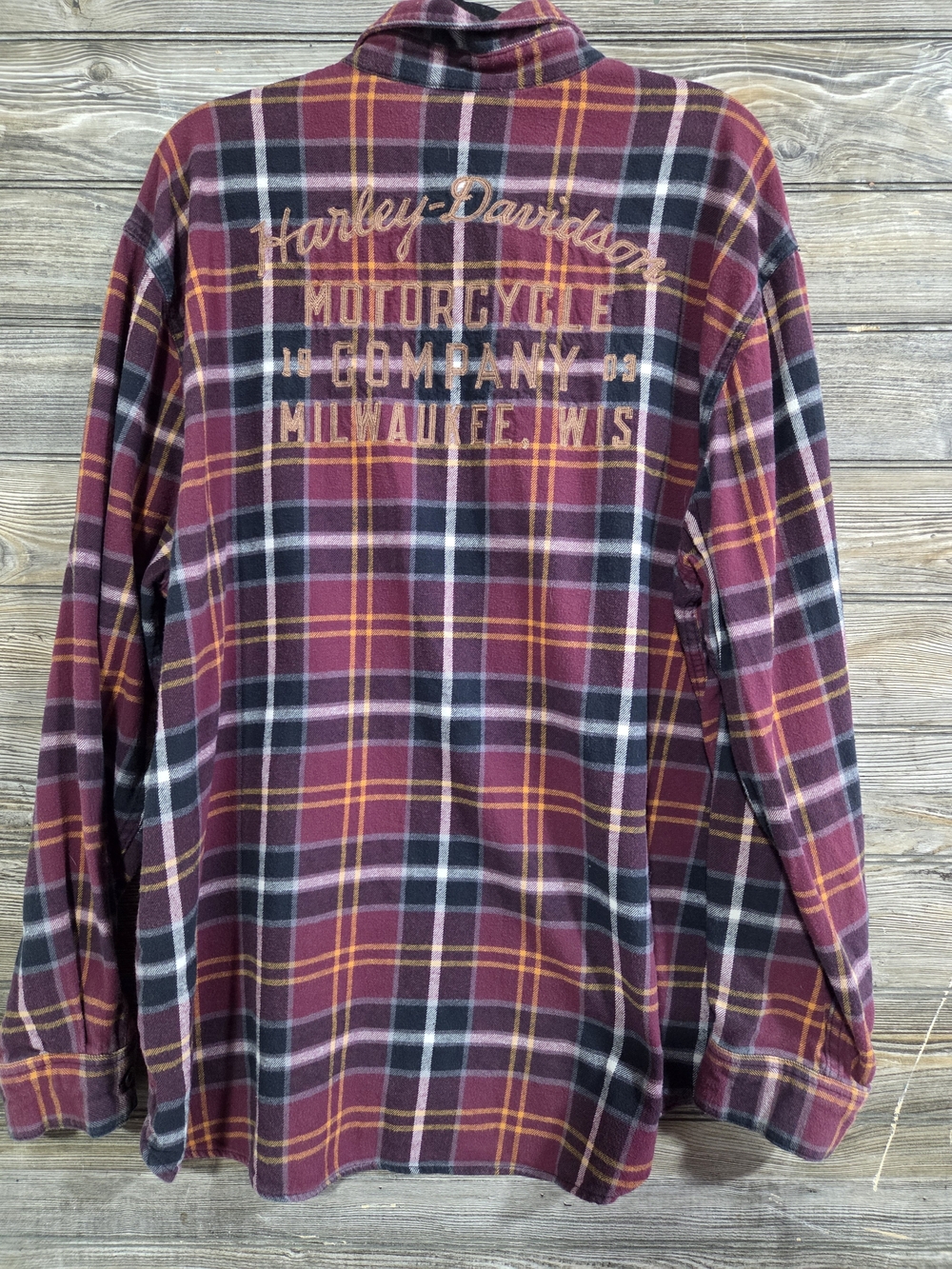 Harley-Davidson Men 2XL Plaid Flannel Shirt Embroidered Milwaukee 100% Cotton - Picture 4 of 8